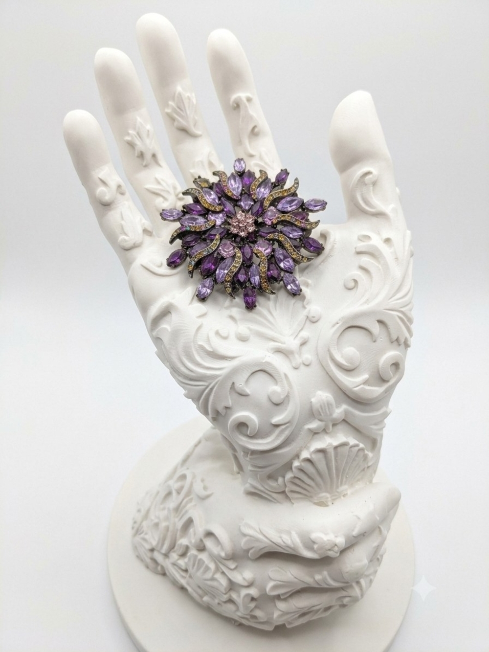 Sparkling Purple Floral Cluster Brooch - Women Jewelry
